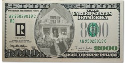 Novelty eight thousand dollar bill design.
