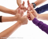 Thumbs up gesture by multiple hands.