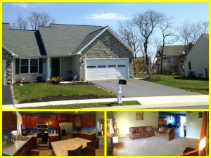 House exterior with kitchen and living room.